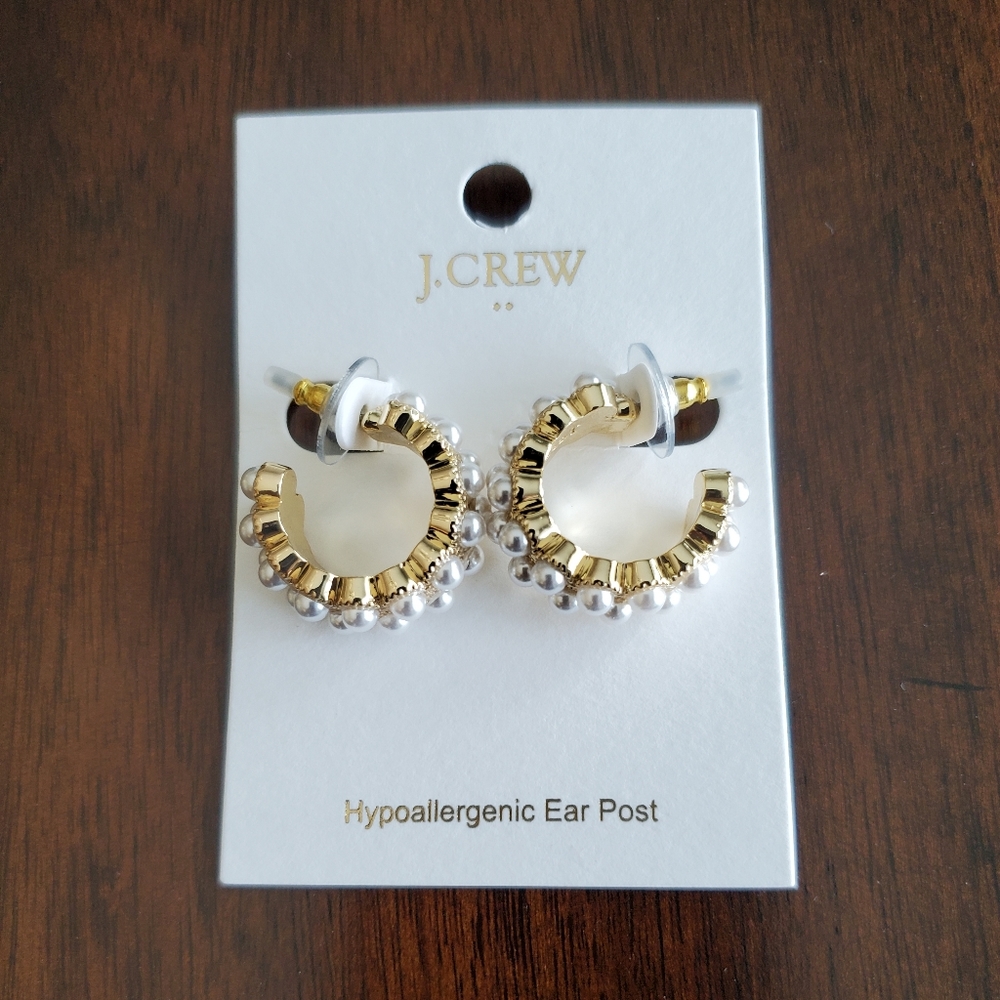 J.Crew Double pearl hoop earrings, white/ gold - Picture 3 of 5